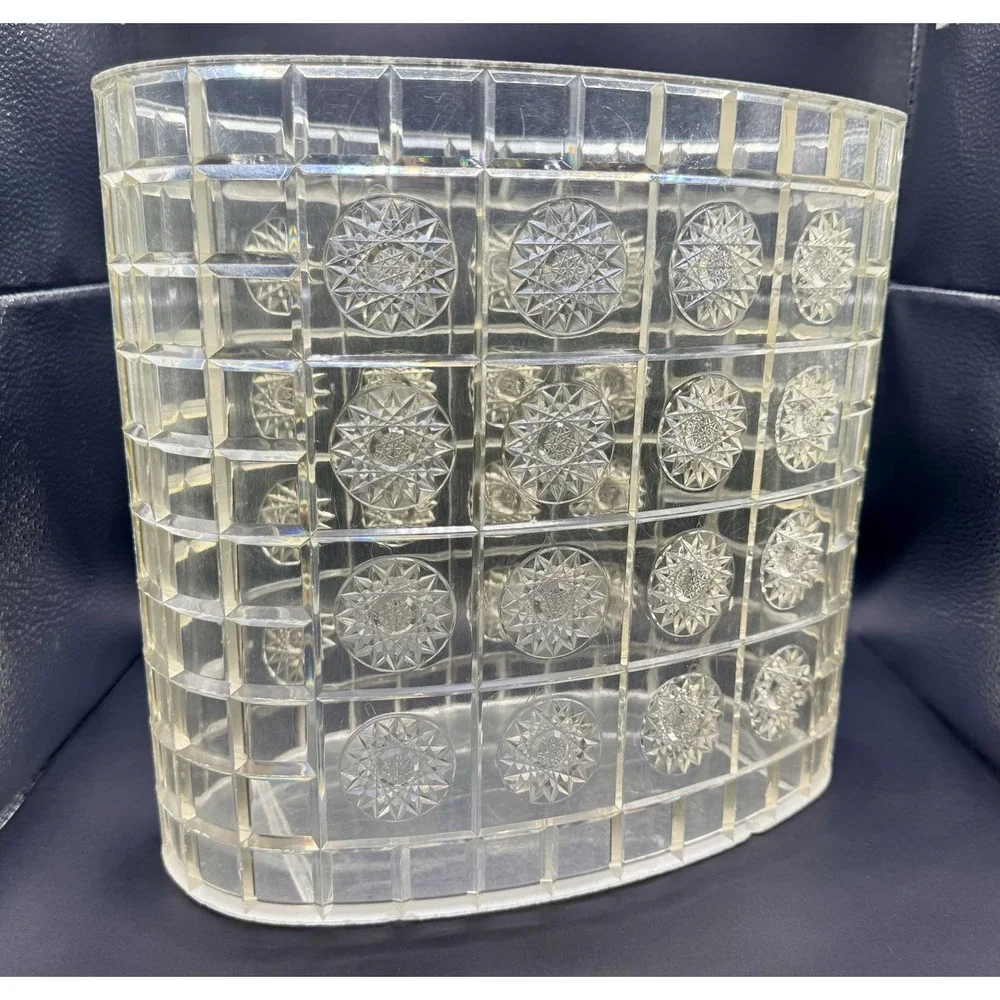 Vintage 1960S Acrylic Lucite Atomic Starburst MCM Clear Oval Trash Can Vanity